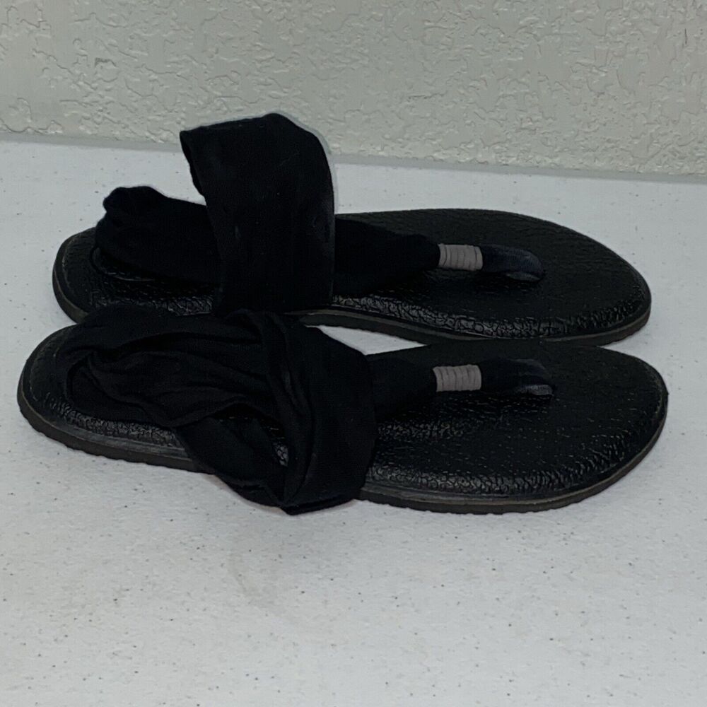 Sanuk Yoga Sling 2 Women Sz 8 Comfort Yoga Mat Thong Flip Flop Sandals‎ Black